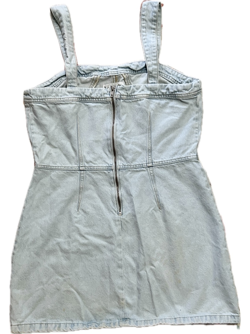 Mango MNG light blue zip denim pinafore mini dress US Women’s 12 EUC